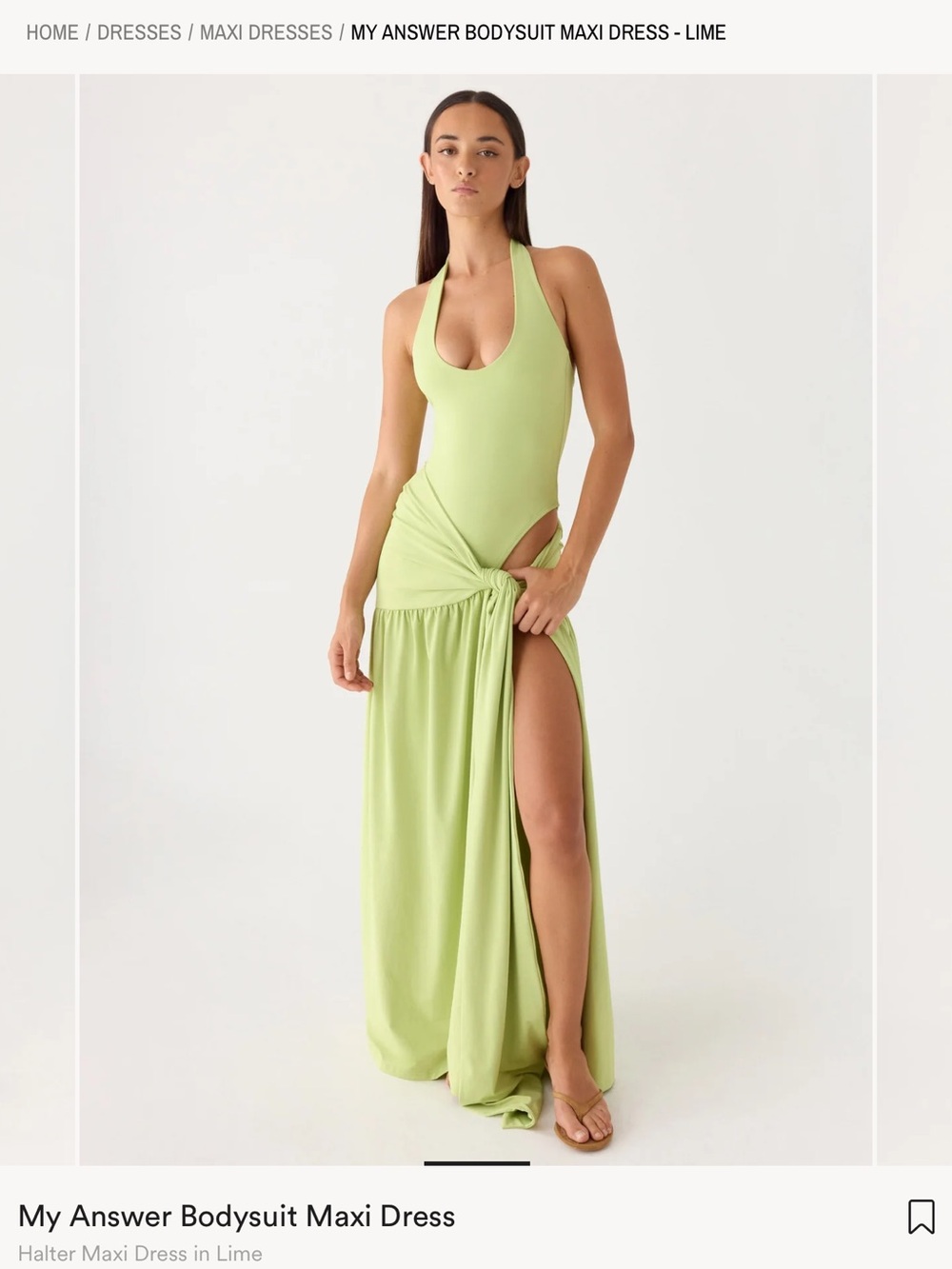 Peppermayo Lime Halter Bodysuit Maxi Dress - Picture 2 of 3